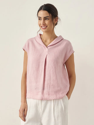 100% Linen Shawl V-Neck Cap Sleeves Top ELARA - Glamourous Grace
