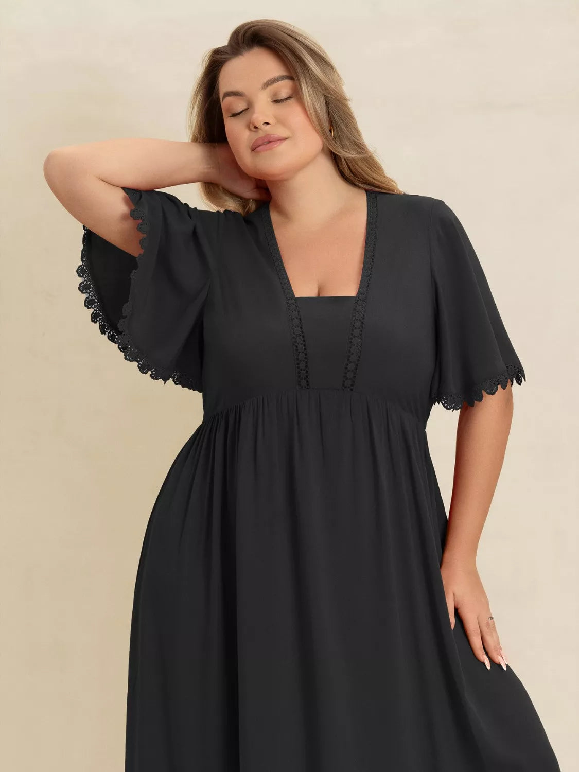 Plus Size Boho Ruffled Maxi Dress with Flutter Sleeves - Glamourous Grace