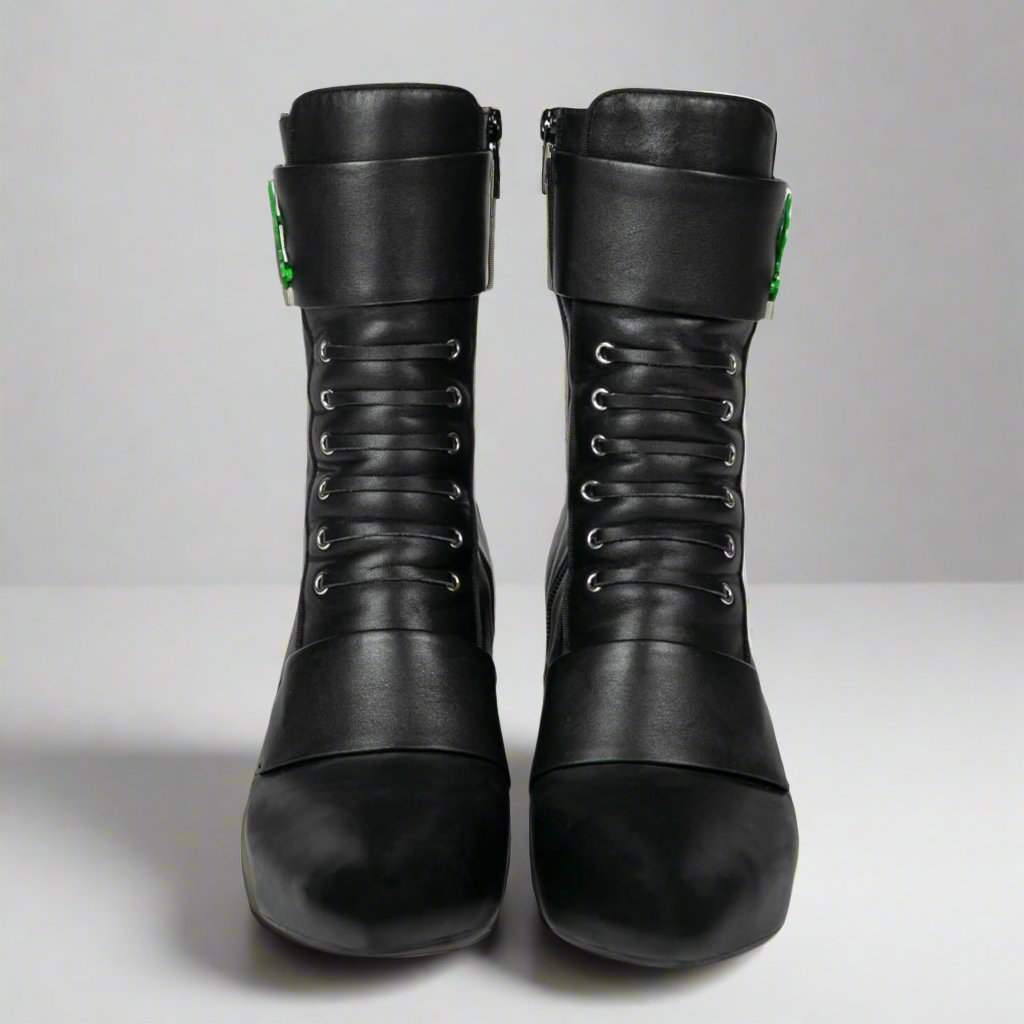 Michaela V Marta Black Leather Knee-High Boots - Glamourous Grace