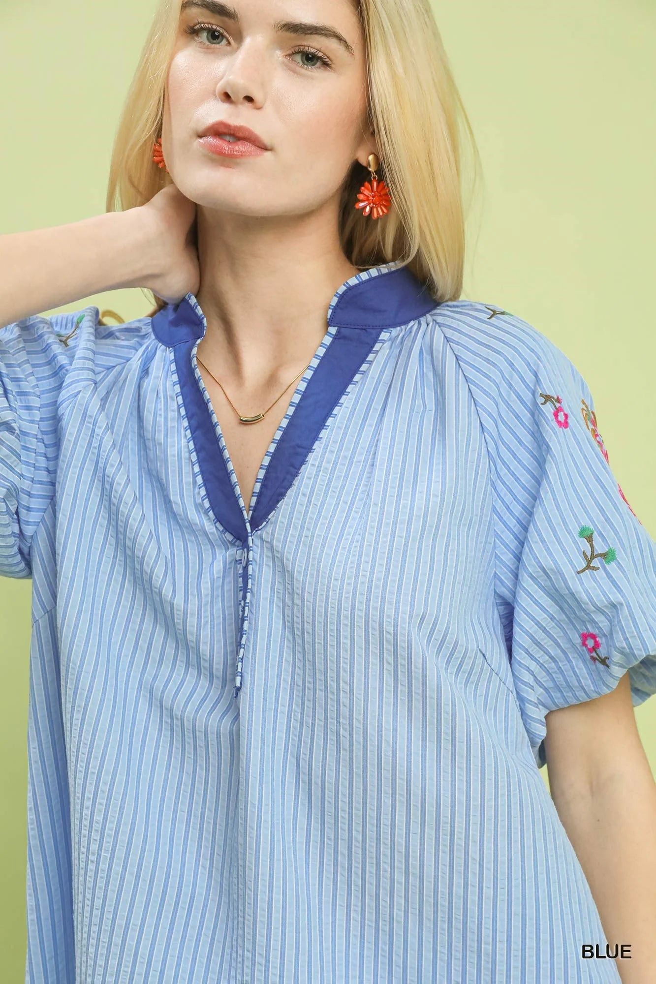 Umgee Embroidered Stripe Top in Blue - Glamourous Grace