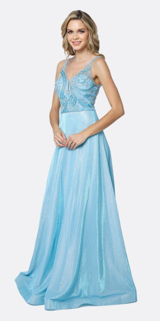 Juliet 699 Metallic Glitter Dress Embellished Bodice V-Neck Sleeveless