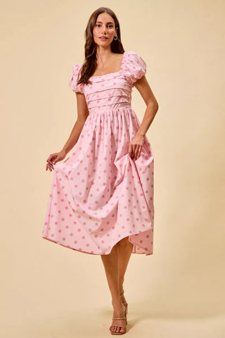 SO ME Polka Cotton Print Short Sleeves Midi Dress - Glamourous Grace