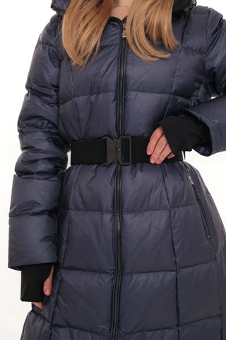 Cyrus Genuine Fur Trim Down Fill Coat in Navy