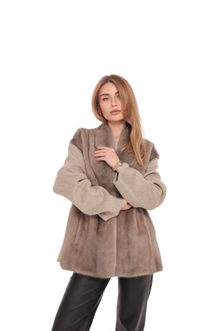 Melia Genuine Mink Fur Virgin Wool Coat