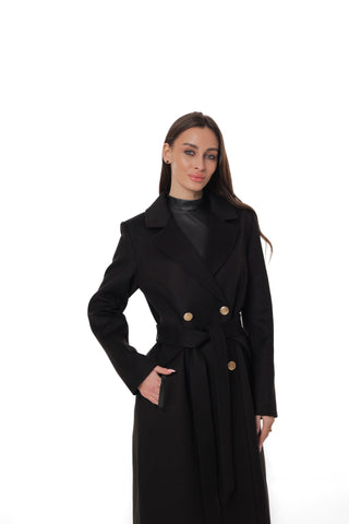 Vivian Tailored Cashmere Wool Coat in Black