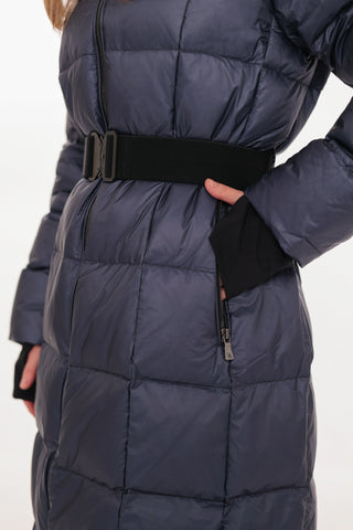 Cyrus Genuine Fur Trim Down Fill Coat in Navy