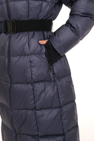 Cyrus Genuine Fur Trim Down Fill Coat in Navy