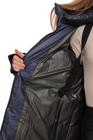Cyrus Genuine Fur Trim Down Fill Coat in Navy