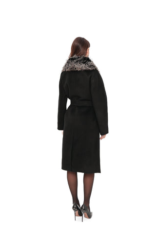 Genuine Silver Fox Cashmere Blend Coat