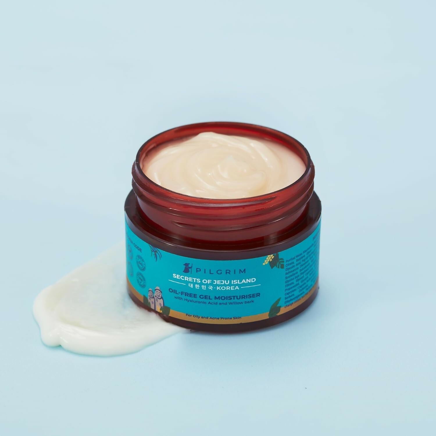 Pilgrim Korean Oil Free Gel Moisturizer with Hyaluronic Acid & Willow Bark Extracts, For Oily & Acne-Prone Skin - Korean Skin Care