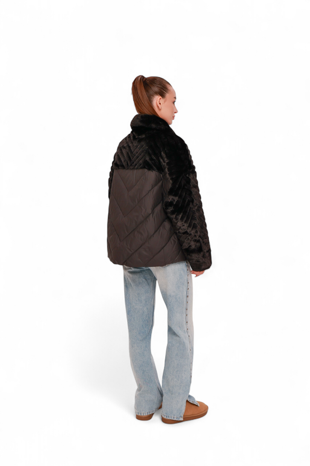 Kaia Eco-Fur Down Fill Coat in Black