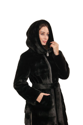 Faux Mink Effect Fur Hooded Coat