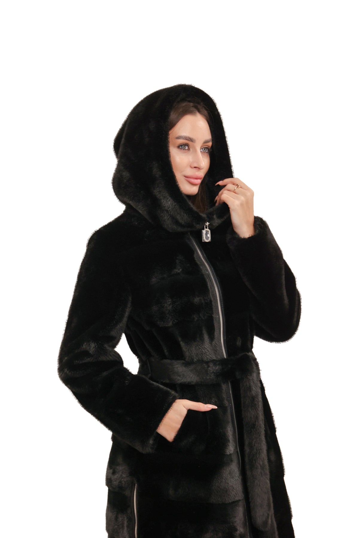 Faux Mink Effect Fur Hooded Coat