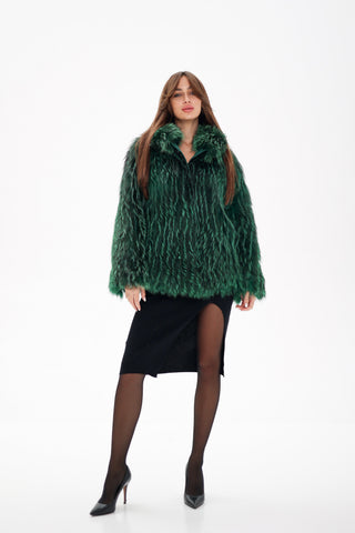 Reversible Genuine Silver Fox  Down Fill Coat in Emerald