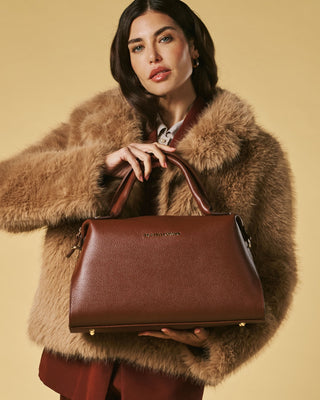Cecilia (brown) - Italian calf leather women's handbag (with shoulder strap) - Glamourous Grace