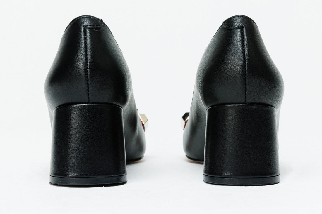 The Olney Black Leather Block Heel Pump Women Shoe - Glamourous Grace