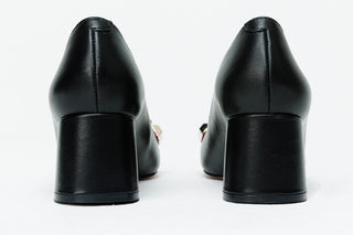The Olney Black Leather Block Heel Pump Women Shoe - Glamourous Grace