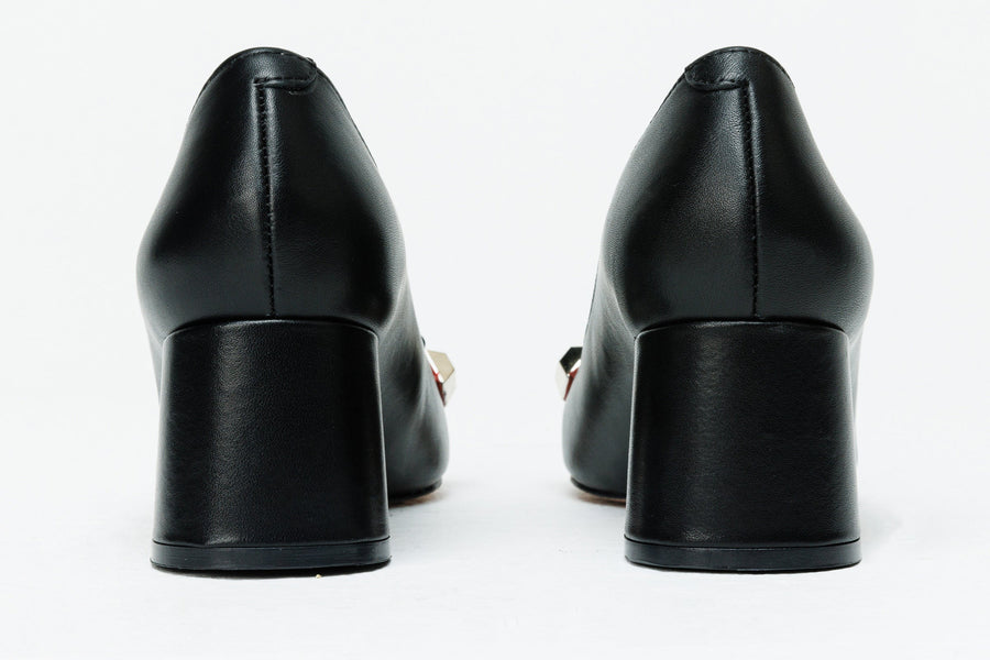 The Olney Black Leather Block Heel Pump Women Shoe - Glamourous Grace