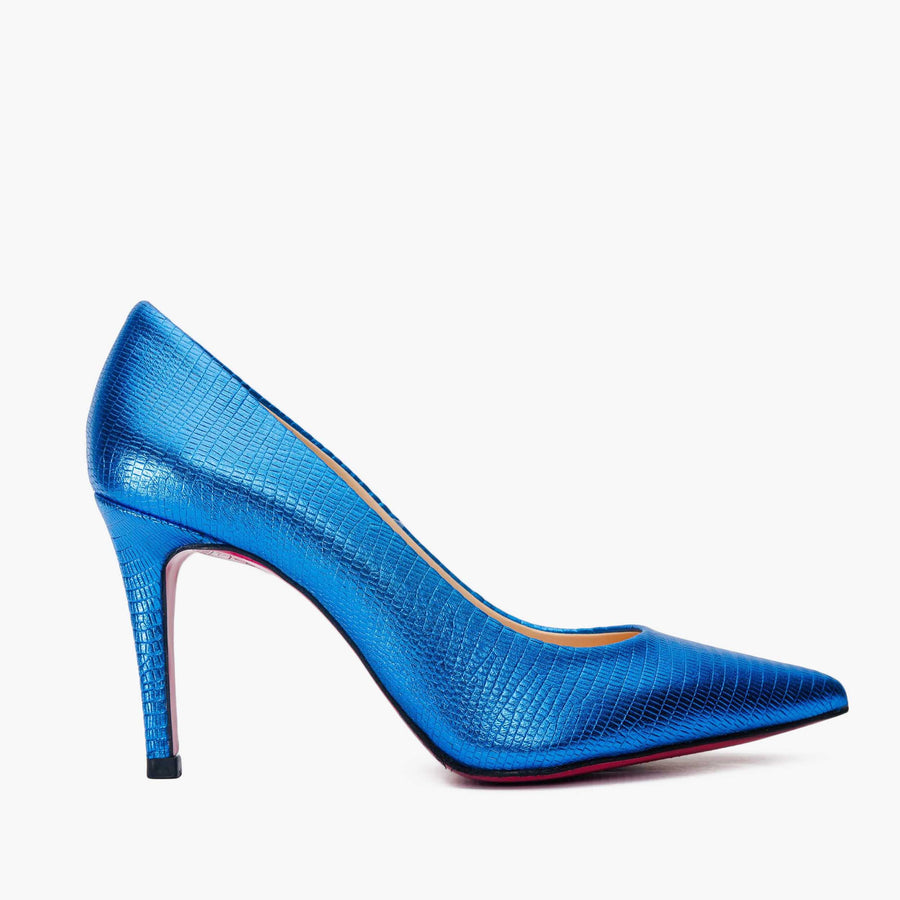 The Maple Sax Blue Leather Pump Fuchsia Sole Women Shoe - Glamourous Grace