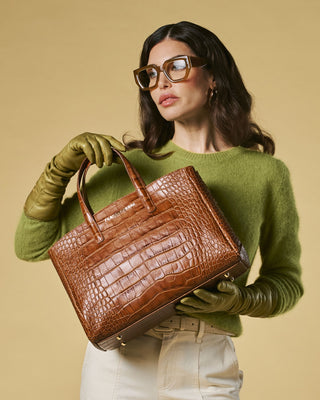 Valentina (cognac) - Italian calf leather women's handbag (with shoulder strap) - Glamourous Grace