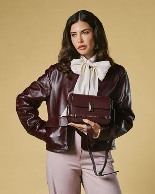 Mirella (eggplant) - Italian calf leather women's crossbody bag (with shoulder strap) - Glamourous Grace