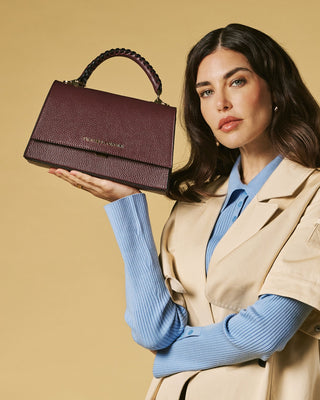 Federica (eggplant) - Italian calf leather women's crossbody bag (with shoulder strap) - Glamourous Grace