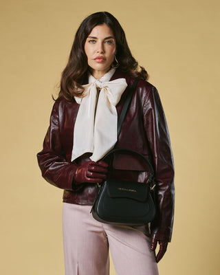 Ottavia (black) - Italian calf leather women's crossbody bag (with shoulder strap) - Glamourous Grace