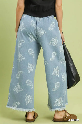 Umgee Denim Paisley Wide-Leg Pants - Glamourous Grace