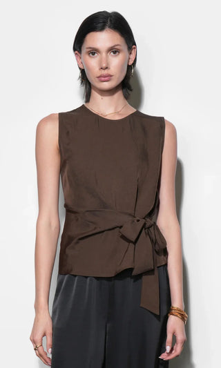 Lola Brown Sleeveless Side Tie Blouse