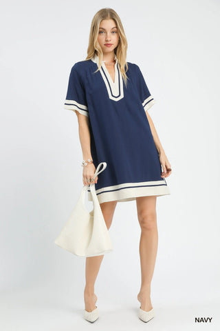 Umgee Linen Rayon Mini Dress in Navy - Glamourous Grace