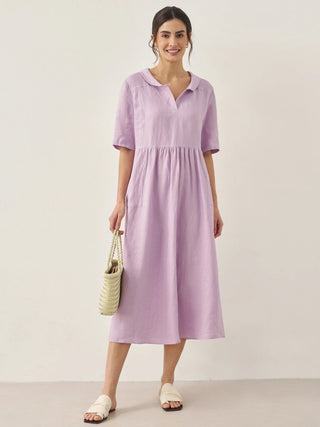 100% Linen Shawl V-Neck Pleated Maxi Dress SUSAN - Glamourous Grace