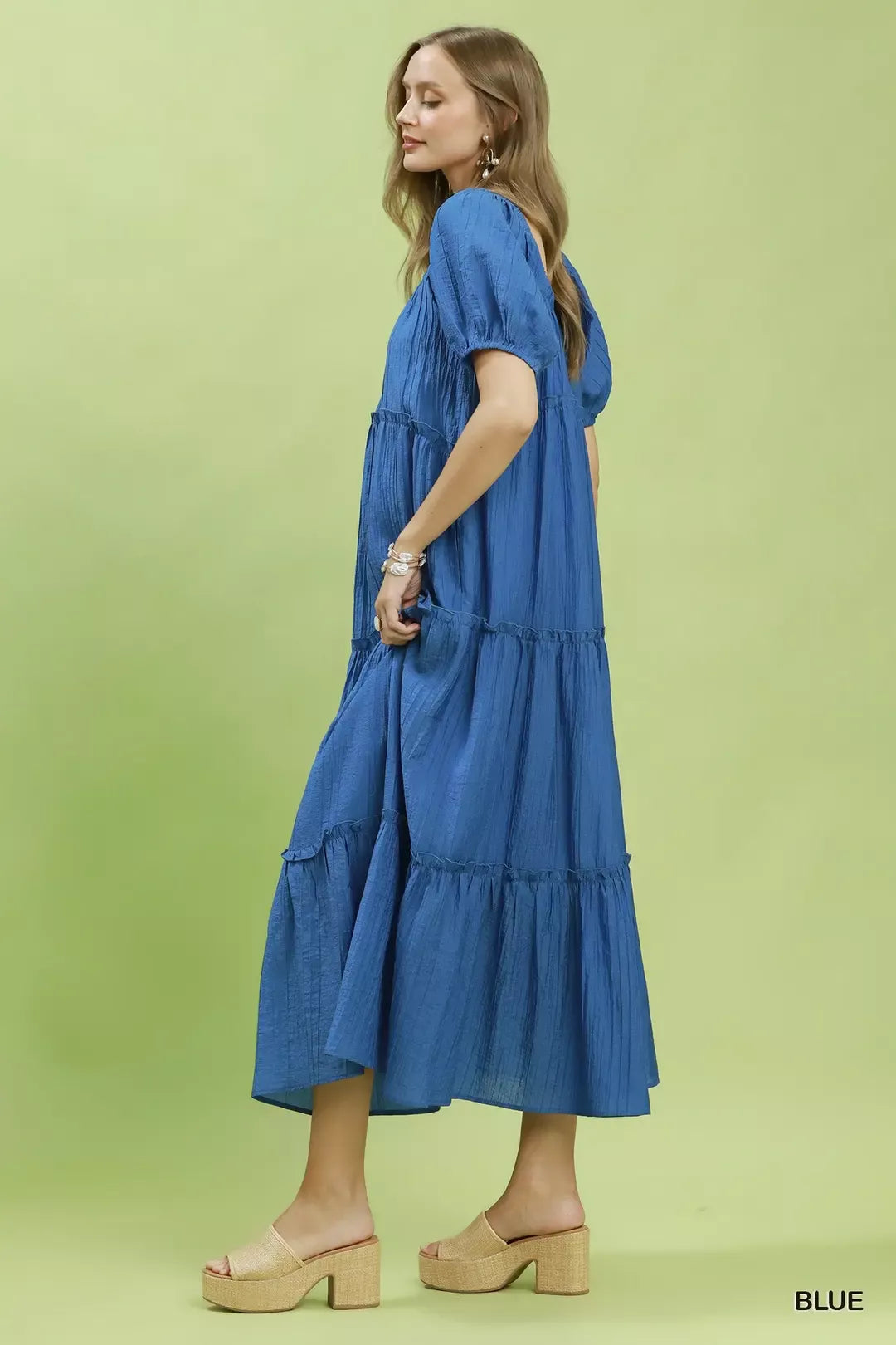 Umgee Textured Tiered Midi Dress in Blue - Glamourous Grace