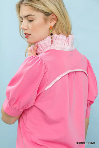 Umgee Striped Collar Popover Top - Glamourous Grace