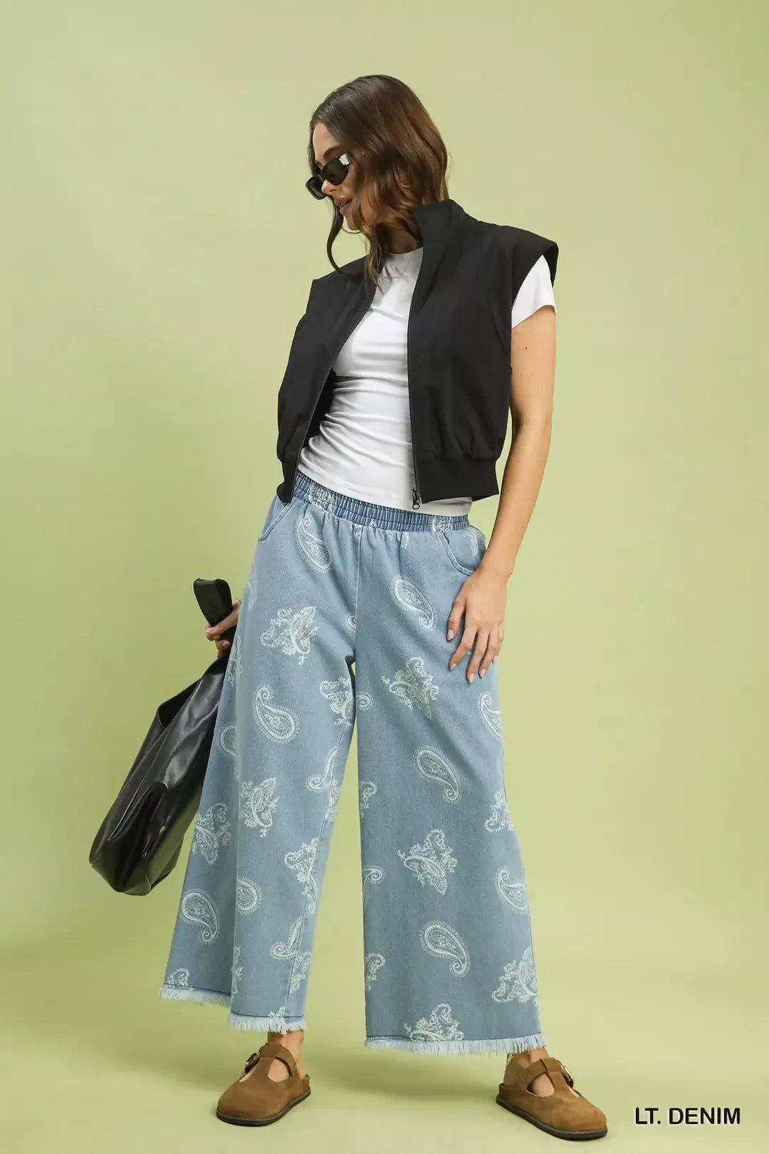 Umgee Denim Paisley Wide-Leg Pants - Glamourous Grace