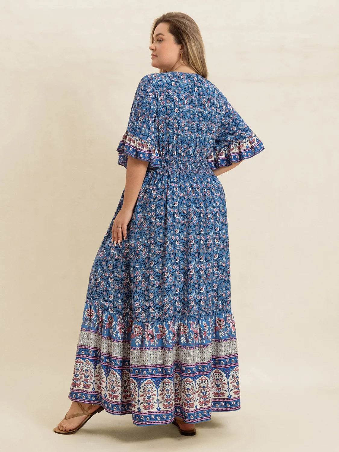 Plus Size Printed Surplice Half Sleeve Dress - Glamourous Grace