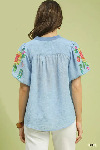 Umgee Embroidered Puff Sleeve Top - Glamourous Grace