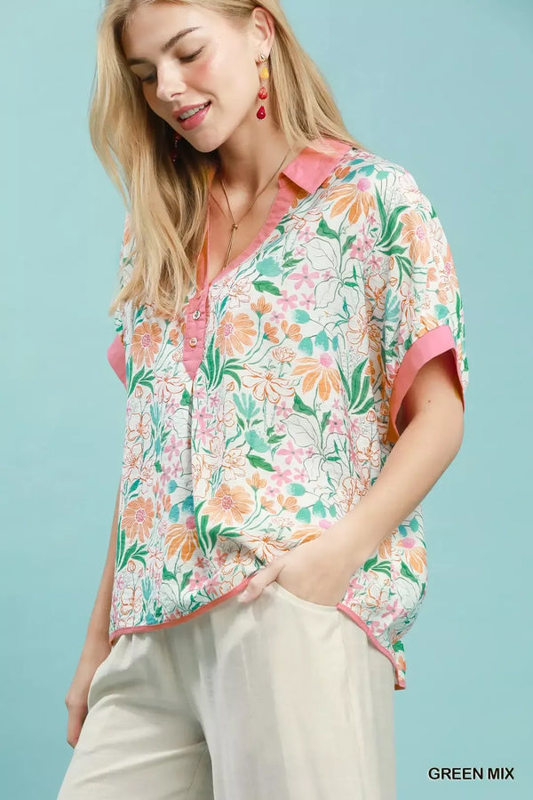 Umgee Floral Print Oversized Top - Glamourous Grace
