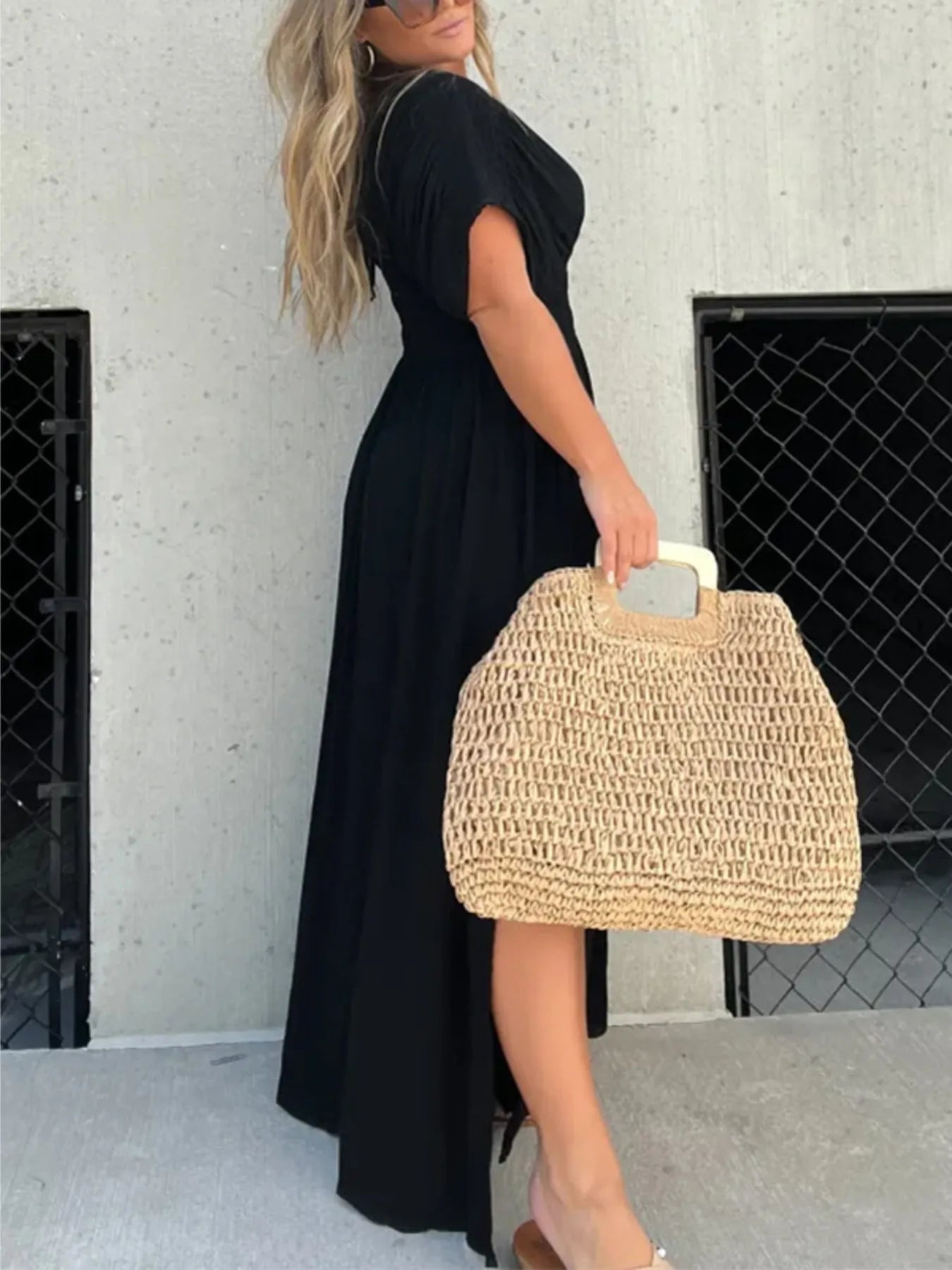 Full Size Deep V-Neck Maxi Dress with Side Slit Plus Size - Glamourous Grace