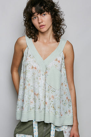 POL Floral V-Neck Tank with Front Pocket - Glamourous Grace