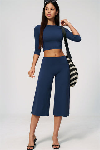 The Natalia Half-Sleeve Top Wide-Leg Crop 2-Piece Set