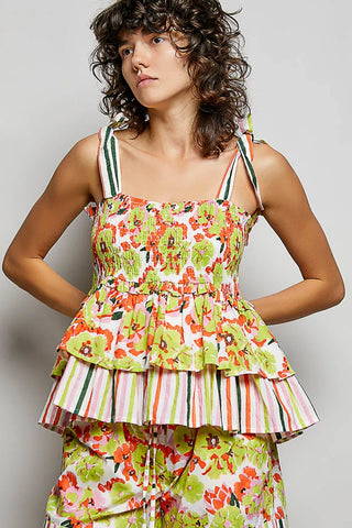 POL Floral Smocked Ruffled Cami with Tie Shoulder Straps - Glamourous Grace