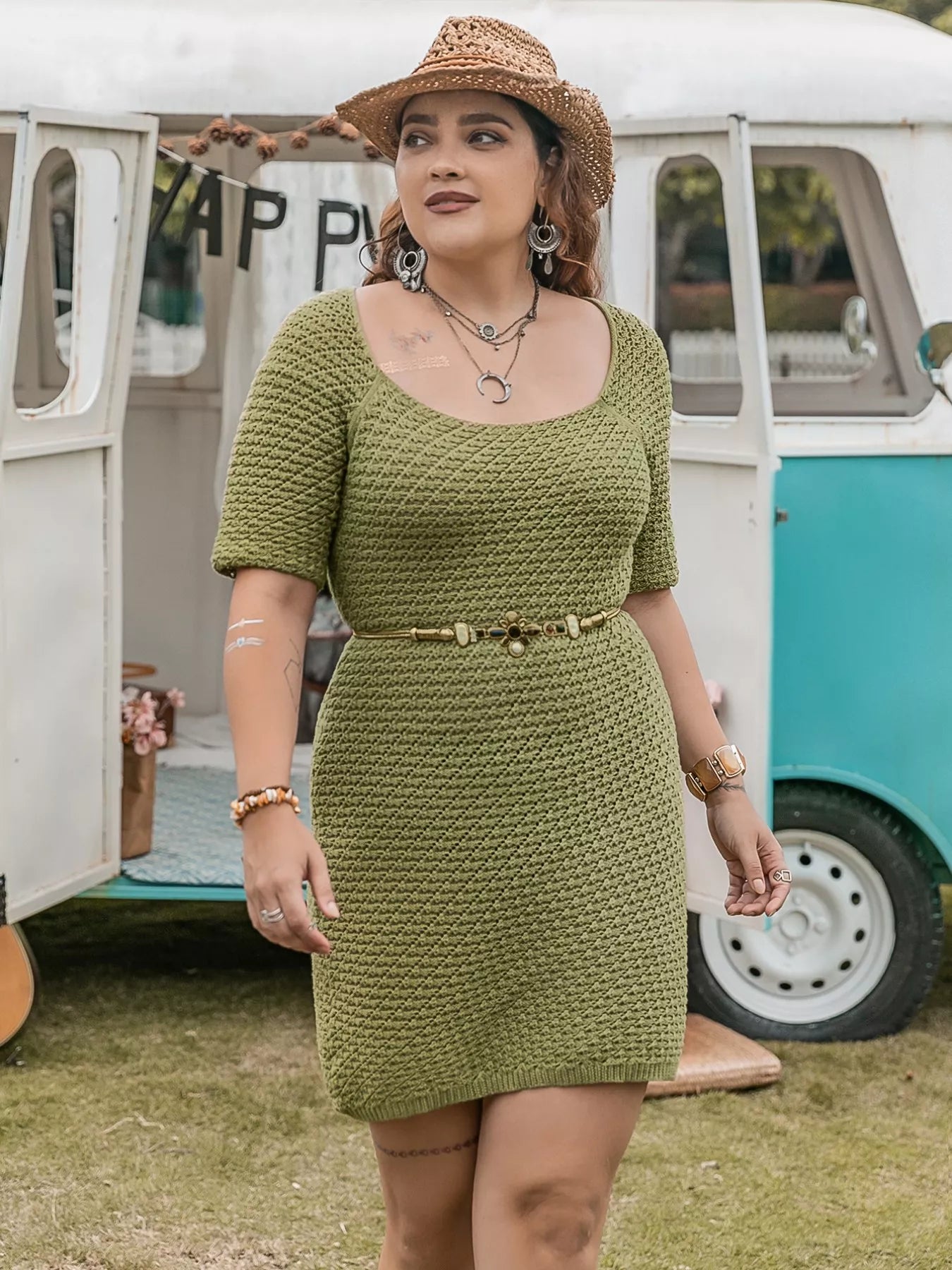 Plus Size Textured Knit Mini Dress - Glamourous Grace
