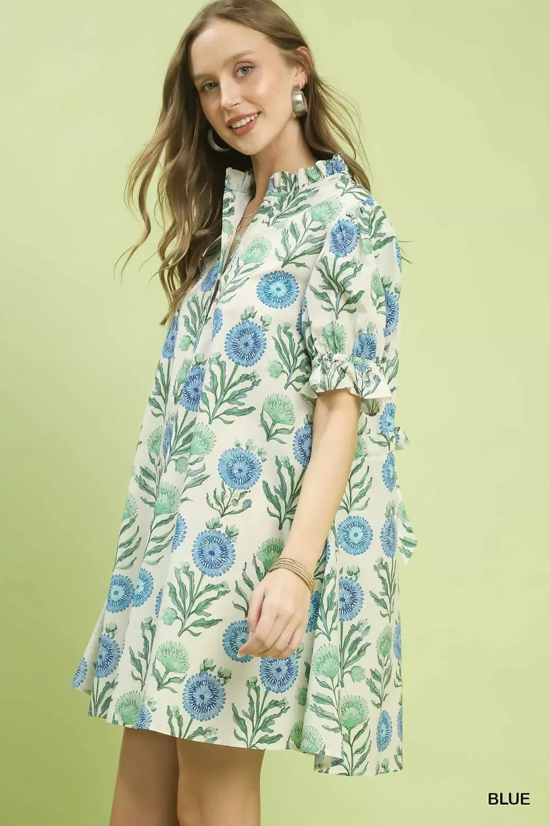 Umgee Floral Puff Sleeve Babydoll Dress with Side Pockets - Glamourous Grace
