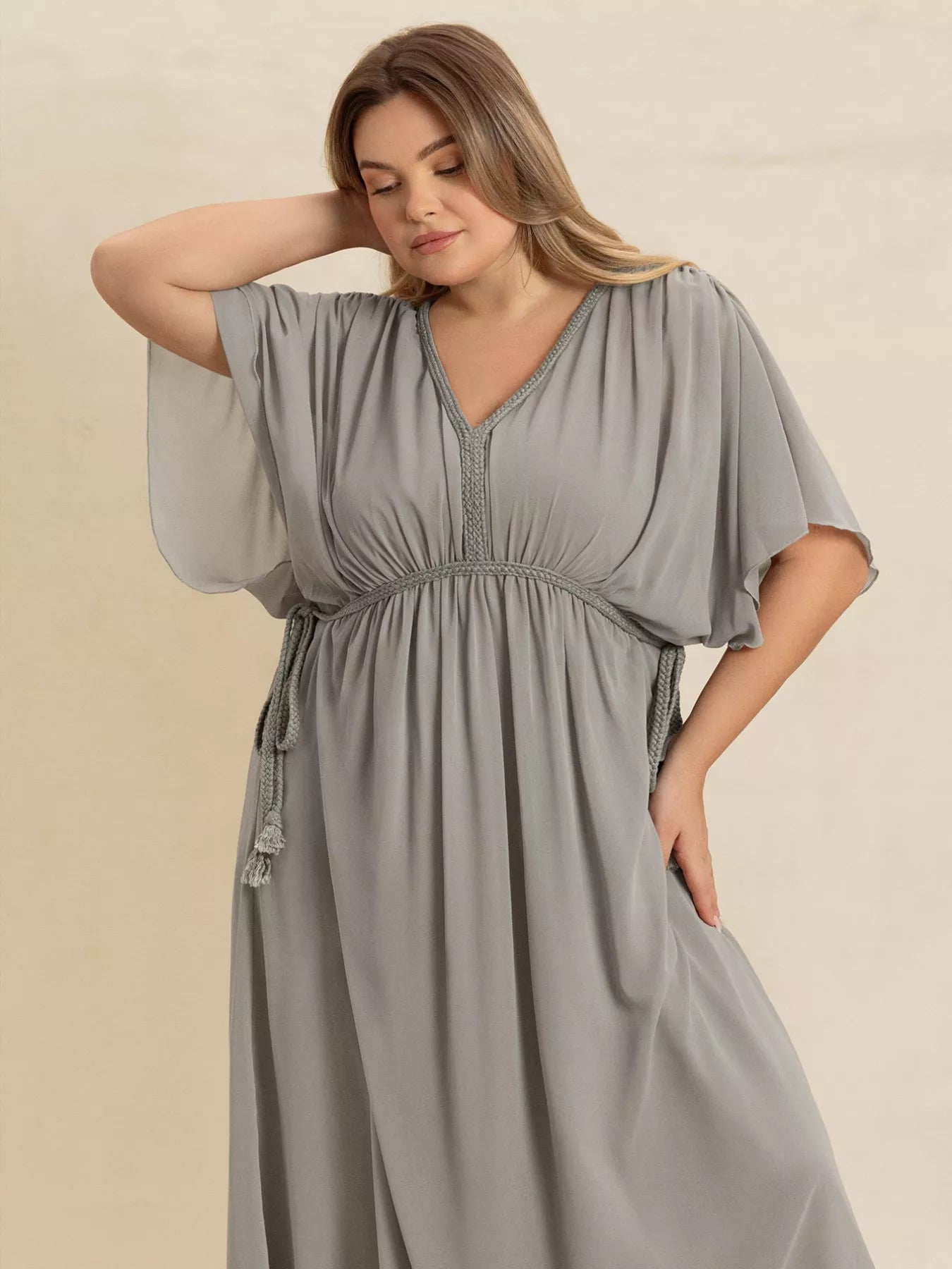 Plus Size V-Neck Flutter Sleeve Dress - Glamourous Grace