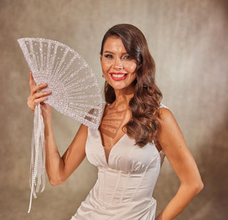 Elegant Pearl and Sequin Bridal Fan - Glamourous Grace