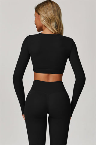 The Lavish Long Sleeve Cut-out Crop Top Flared Leggings 2-Piece Set