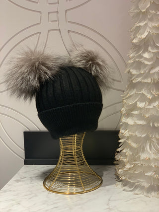 Two Fur Poms Hat Adult | Kids