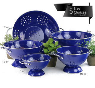 Powder Coated Colanders, Various Sizes, Indigo