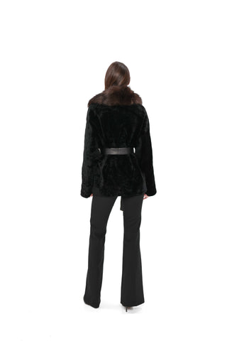 Modena Genuine Astrakhan Polar Fox Trim Coat