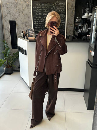 Dakota Eco Suede Aviator Jacket in Chocolate